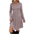 thumbnail image 1 of aohooy Flowy Sweater Dress for Women - Crewneck Empire Waist Tunic Dresses Ribbed Knit Long Sleeve Dress with Pockets Pink,L, 1 of 9