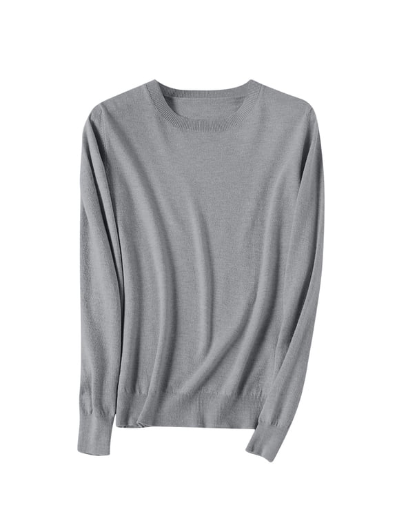 Fluffy Sweaters for Women Solid Knit Cotton Pullover Sweater Crewneck Casual Long Sleeve Plus Size Soft Jumper Top Dark Gray,L