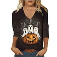 thumbnail image 1 of aohooy Funny Halloween Tshirts Women Three Quarter Sleeve Plus Size Graphic T-Shirts Holiday Festivel Party V Neck Tunic Tops Multicolor,L, 1 of 5