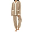 thumbnail image 1 of aohooy Fuzzy Pajamas for Women Set Soft Warm 2 Piece Fleece Pullover Button Pjs Set Winter Sleepwear Loungewear Outfit Khaki,Free Size, 1 of 4