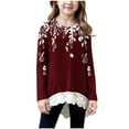 thumbnail image 1 of aohooy Girls Fall Blouse Long Sleeve Crewneck Tunic Lace Trim Hem Blouses Cute Boho Trendy Pullover Printed Loose Soft Tees Red,6-7Years, 1 of 6