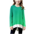 thumbnail image 1 of aohooy Girls' T-Shirt Gradient Solid Long Sleeve Crewneck Tunic Lace Trim Hem Trendy Blouses Cute Fall Pullover Loose Soft Tops Green,14-15Years, 1 of 6