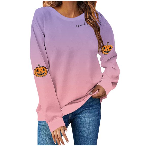 aohooy Halloween Shirt Women Cute Funny Ghost Graphic Crewneck Long Sleeve Shirt Fall Spooky Pullover Sweatshirts Tops Pink,M