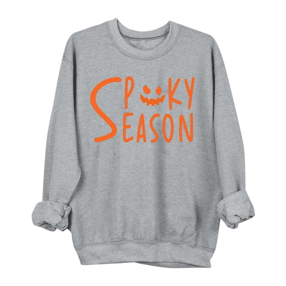 aohooy Halloween Shirt for Women Halloween Sweatshirts Cute Ghost Graphic Crewneck Sweatshirt Oversized Long Sleeve Pullover Tops 2025 Gray,M