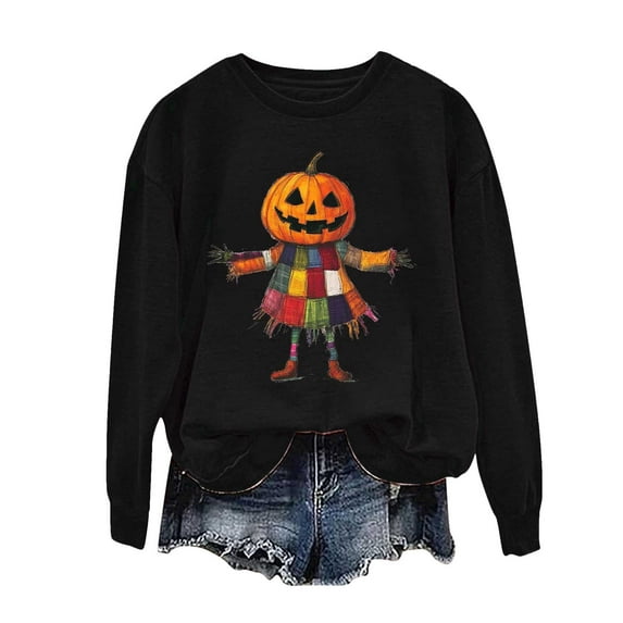 aohooy Halloween T Shirt Womens Halloween Sweatshirts Cute Ghost Graphic Crewneck Sweatshirt Oversized Long Sleeve Pullover Tops 2025 Black,S