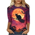 thumbnail image 1 of aohooy Halloween Tshirt Plus Size Women Three Quarter Sleeve Funny Graphic T-Shirts Holiday Festivel Party Crewneck Tunic Tops Multicolor,S, 1 of 4