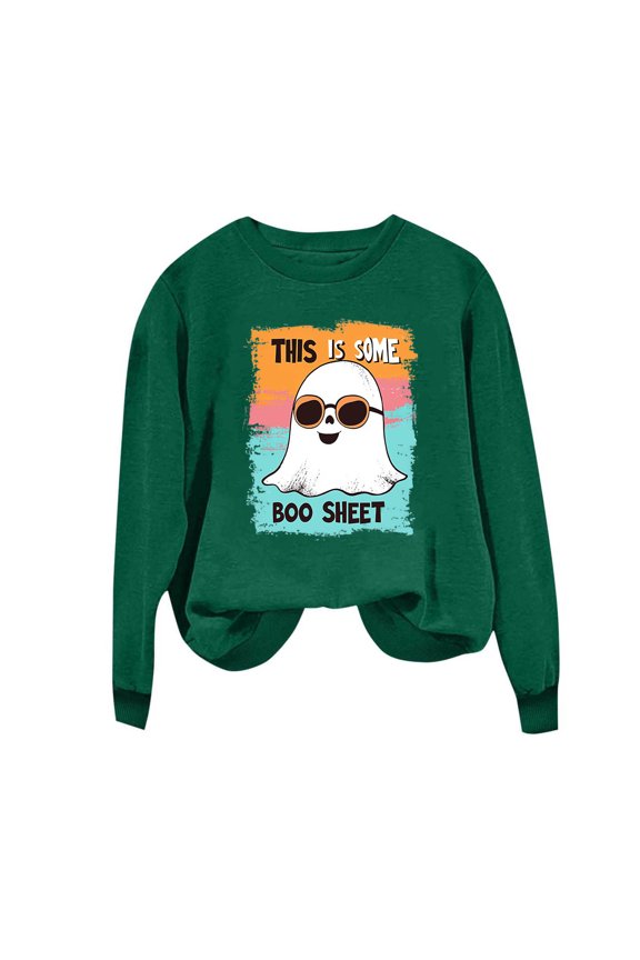 Halloween Tunic Tops Women Halloween Sweatshirts Cute Ghost Graphic Crewneck Sweatshirt Oversized Long Sleeve Pullover Tops 2025 Army Green,M