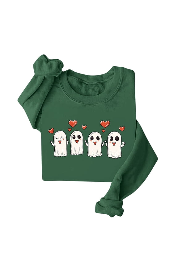 Halloween Womens T Shirts Cute Funny Ghost Pumpkin Graphic Long Sleeve Shirt Fall Spooky Pullover Sweatshirts Tops Army Green,S