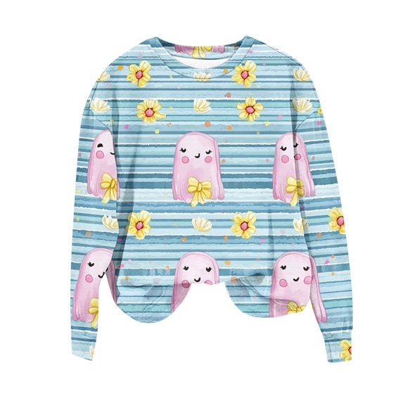 aohooy Halloween Womens Tops Ghost Sweatshirts Fall Funny Graphic Cropped Sweatshirt Lightweight Spooky Season Crewneck Pullover Light Blue,M