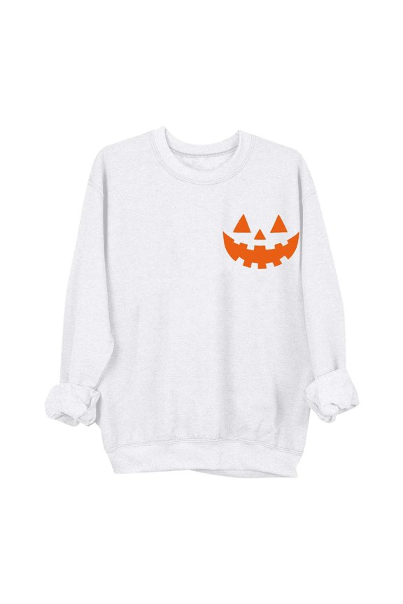 Halloween for Women Shirt Halloween Sweatshirts Cute Ghost Graphic Crewneck Sweatshirt Oversized Long Sleeve Pullover Tops 2025 White,L