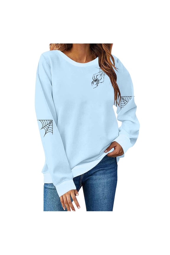 Halloween for Women Shirts Cute Funny Ghost Pumpkin Graphic Long Sleeve Shirt Fall Spooky Pullover Sweatshirts Tops Light Blue,S