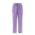 thumbnail image 1 of aohooy High Rise Pants for Women,Drawstring Straight Leg Scrub Pant Unisex Stretch Soft Pants with Pockets Purple,S, 1 of 7