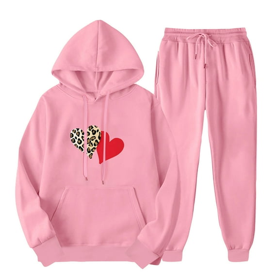 aohooy Hoodie Sweatpants Set Women,Womens Sweatsuits 2 Piece Sets Heart Graphic Long Sleeve Drawstring Hoodie Pullover Outfits Sweatshirt Cute Trendy Lounge Sweat Set Pink,M