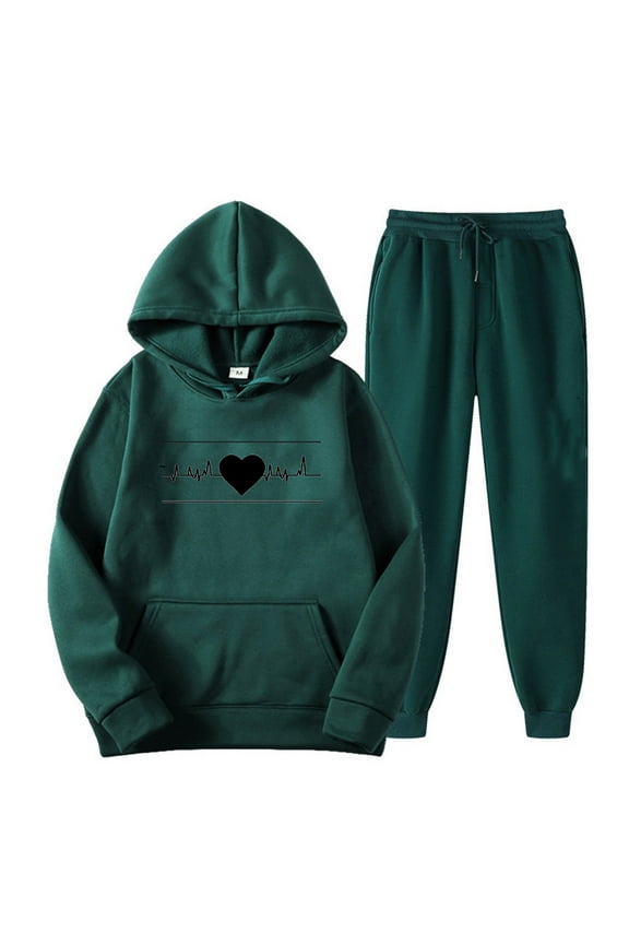 Hoodie and Sweats Set for Women,2 Pc Sweatsuit Set for Women Cute Printed Oversized Pullover Hoodie Sweatshirt Matching Sweatpants Tracksuit 2024 Army Green,XXL