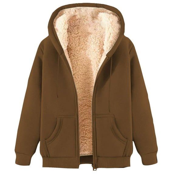 aohooy Hoodies for Men Pullover Zip Up Fleece Thick Sherpa Lined Jacket Sweatshirts Oversized Winter Warm Coats with Pockets Brown,S