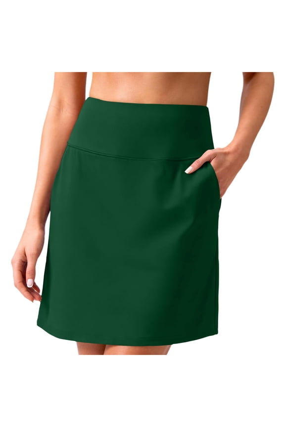 Knee Length Skorts for Woman Summer Golf Skirts Stretchy High Waisted Athletic Tennis Pickleball Skort with Pockets 2026 Green,S