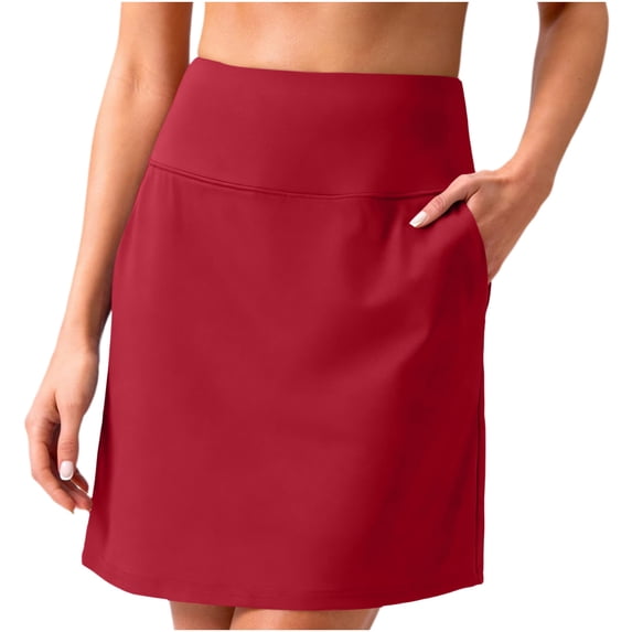 aohooy Knee Length Skorts for Woman Summer Golf Skirts Stretchy High Waisted Athletic Tennis Pickleball Skort with Pockets 2026 Red,XL