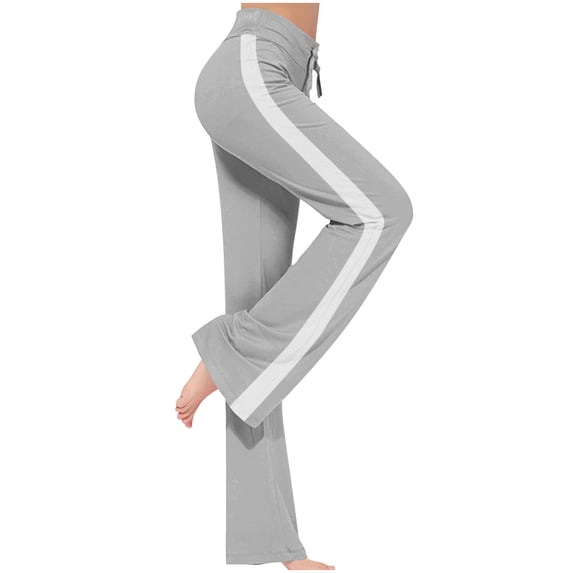 aohooy Ladies Hiking Pants Lightweight Wide Leg High Waisted Plus Size Sweatpant Drawstring Bootcut Active Striped Yoga Pant Gray,XL