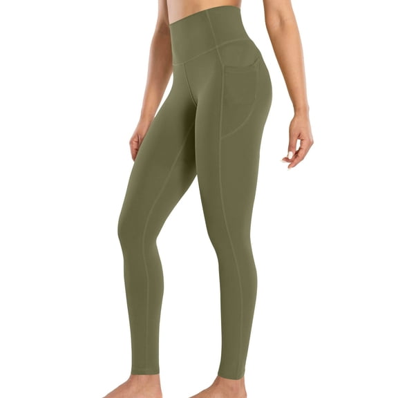 aohooy Leggings for Boots for Women Plus Size High Waisted Stretchy Solid Yoga Pants Tummy Control Workout Athletic Running Legging with Pocket Green,S