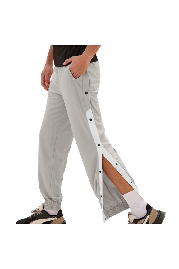 Lightweight Pants for Men High Split Snap Button Tear Away Basketball Pant Casual Post-Surgery Sweatpants with Pockets Gray,L