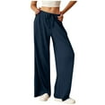 thumbnail image 1 of aohooy Lightweight Pants for Women Cozy Knit Texture High Waisted Loose Sweatpants Wide Leg Lounge Slouchy Open Bottom Gym Work Trousers Dark Blue,M, 1 of 6