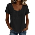 thumbnail image 1 of aohooy Linen Tops for Women Bohemian Peasant Tunic Blouse Summer Embroidered Short Sleeve U Neck Flowy Boho Gauze Tee Shirts 2026 Black,XXL, 1 of 7