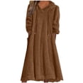 thumbnail image 1 of aohooy Long Sleeve Nightgowns for Women Plus Size Fuzzy Fleece Hooded Nightgown Baggy Casual Fall Winter Sherpa House Sleep Dresses with Pockets Brown,XXXL, 1 of 5