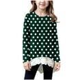 thumbnail image 1 of aohooy Long Sleeve T Shirt Girls Polka Dot Casual Crewneck Tunic Lace Trim Hem Trendy Blouses Cute Fall Pullover Loose Soft Tops Green,8-9Years, 1 of 6
