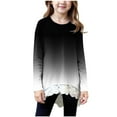 thumbnail image 1 of aohooy Long Sleeve Tees for Girls Gradient Solid Long Sleeve Crewneck Tunic Lace Trim Hem Trendy Blouses Cute Fall Pullover Loose Soft Tops Black,4-5Years, 1 of 6