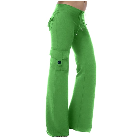 aohooy Long Yoga Pants with Pockets for Women High Rise Wide Leg Stretch Plus Size Drawstring Cargo Leggings Mint Green,S