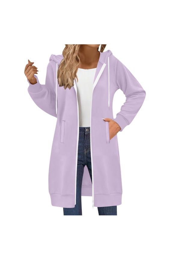 Long Zip Up Hoodie Women Plus Size Oversized Fleece Tunic Sweatshirts Casual Long Sleeve Full Zip Jacket Coat with Pocket Purple,XXXXXL
