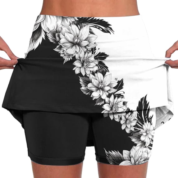 aohooy Loose Biker Shorts Women Casual Summer Floral Print Skirt Shorts Plus Size Athletic Running Tennis Workout Short Pants with Liner Multicolor,XL