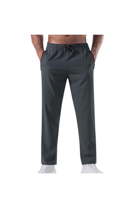 Men Hiking Pants Quick Dry Lightweight Loose Fit Athletic Pant Straight Leg Trousers with Zipper Pockets and Elastic Drawstring Waist Gray,XL