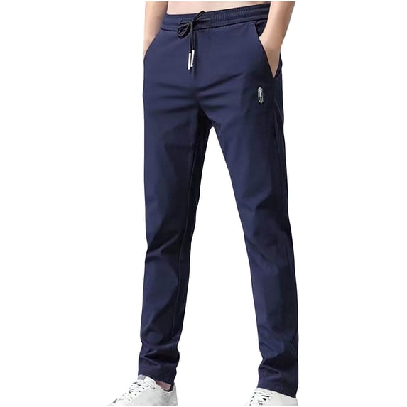 aohooy Men Waterproof Pants Quick Dry Drawstring Elastic Waist Pant Lightweight Active Straight Leg Trousers with Pockets Navy,XXL