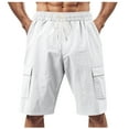 thumbnail image 1 of aohooy Men's 5 Inseam Lightweight Linen Shorts Summer Casual Beach Cargo Pants Multiple Pockets Elastic Drawstring Waist Shorts White,S, 1 of 9