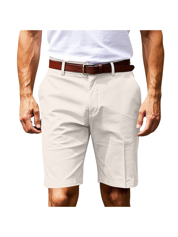 Men's Dress Shorts Cotton Button Zipper Work Office Business Summer Casual Bermuda Shorts with Pockets White,XS