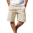 thumbnail image 1 of aohooy Men's Linen Lightweight Cargo Shorts Baggy Elastic Waist Casual Summer Vacation Bermuda Shorts with Pockets Khaki,XL, 1 of 8