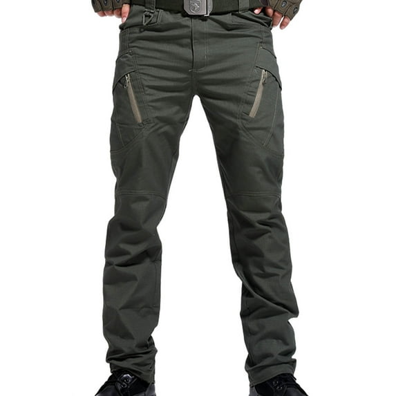 aohooy Men's Skinny Cargo Pants Lightweight Hiking Tactical Pant Work Outdoor Waterproof Trousers with Multi Pockets Green,M