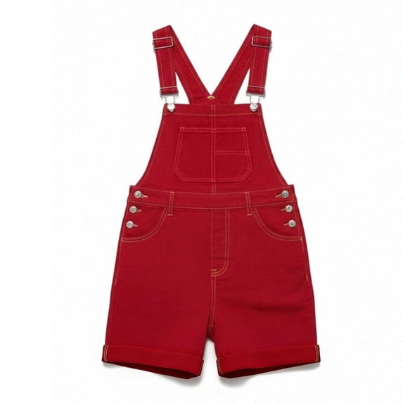 aohooy Mens Casual Denim Jumpsuits Overall Shorts Cowboy Classic Vintage Jean Romper with Pockets Adjustable Strap Red,L