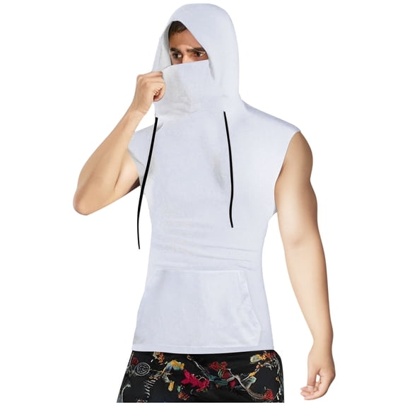 aohooy Mens Crew Neck Tank Top 2026 Sleeveless Sun Protection Vests Quick Dry Hooded Lightweight Tees with Face Mask White,S