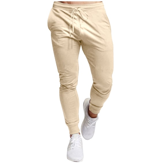 aohooy Mens Jogging Pants Athletic Soft Lightweight Tapered Track Sweatpants Gym Workout Drawstring Waist Trousers with Pockets Khaki,L