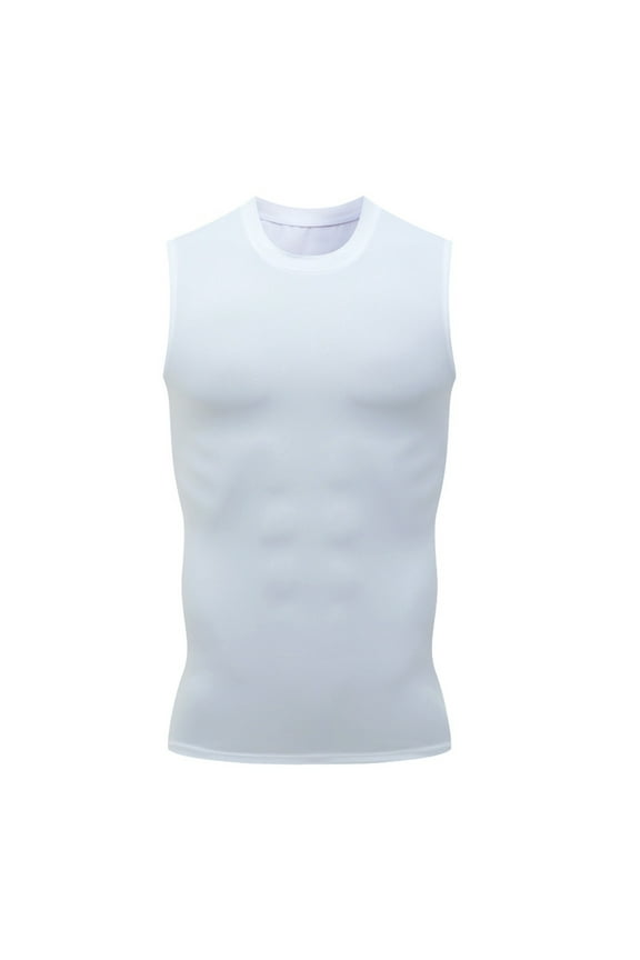 Mens Sport Tank Tops Slimming Body Shaper Vests Crewneck Workout Shirts Tummy Control Undershirts White,L