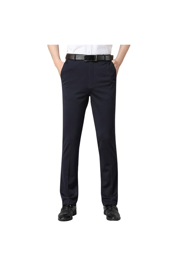 Mens Straight Leg Dress Pants Classic Fit Flat Front Premium No Iron Pant Casual Regular Big Tall Suit Trousers with Pockets Navy,38