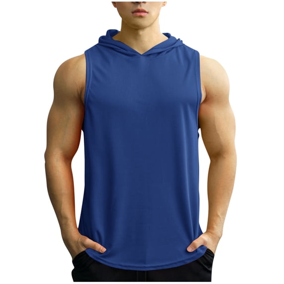 aohooy Mens Under Tank Tops Hooded Sleeveless Summer Casual Vests Solid Pullover Muscle Tees Navy,M