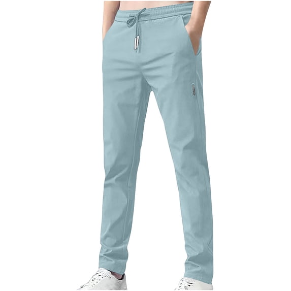 aohooy Mens Wind Pants with Pockets Quick Dry Drawstring Elastic Waist Pant Lightweight Active Straight Leg Trousers Light Blue,XXXXXL