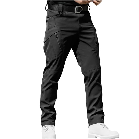 aohooy Mnml Men's Bootcut Cargo Pants Functional Training Tactical Pant Waterproof Hiking Multi Pockets Quick Dry Work Trousers Black,M