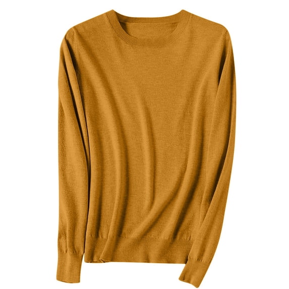 aohooy Nice Holiday Sweaters Women - Knit Crewneck Cropped Sweater Solid Pullover Long Sleeve Tops Gold,M