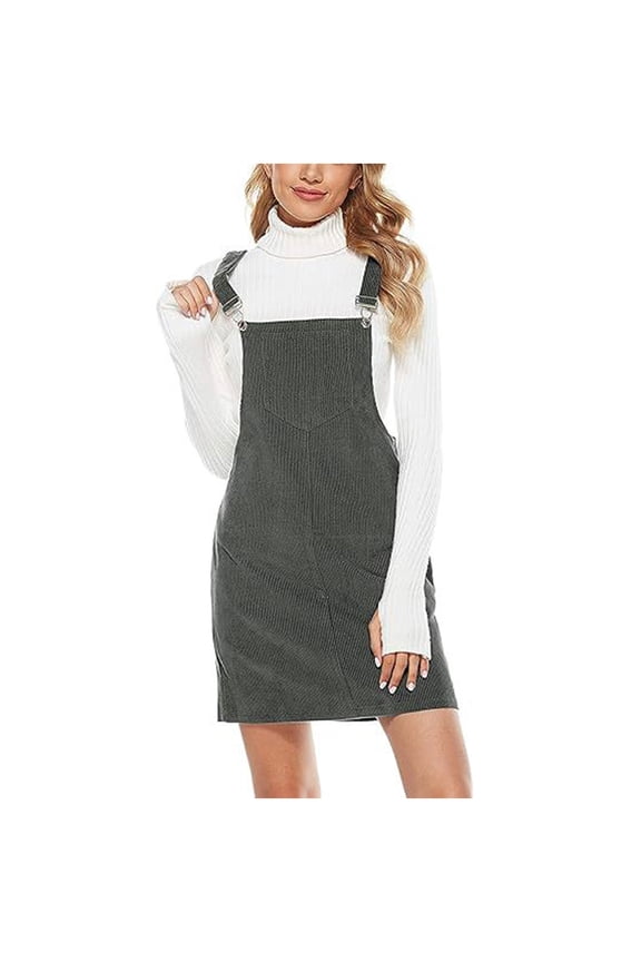 Overall Dress Women Cozy Corduroy Overalls Bib Dresses Adjustable Straps Pinafore Suspender Skirt Jumper Gray,XXL