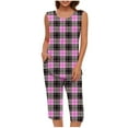 thumbnail image 1 of aohooy Pajamas Sets for Women Soft Plaid Printed Sleeveless Pjs Tank Top and Cropped Pants with Pocket Ladies Loungewear Sets 2025 Purple,M, 1 of 4