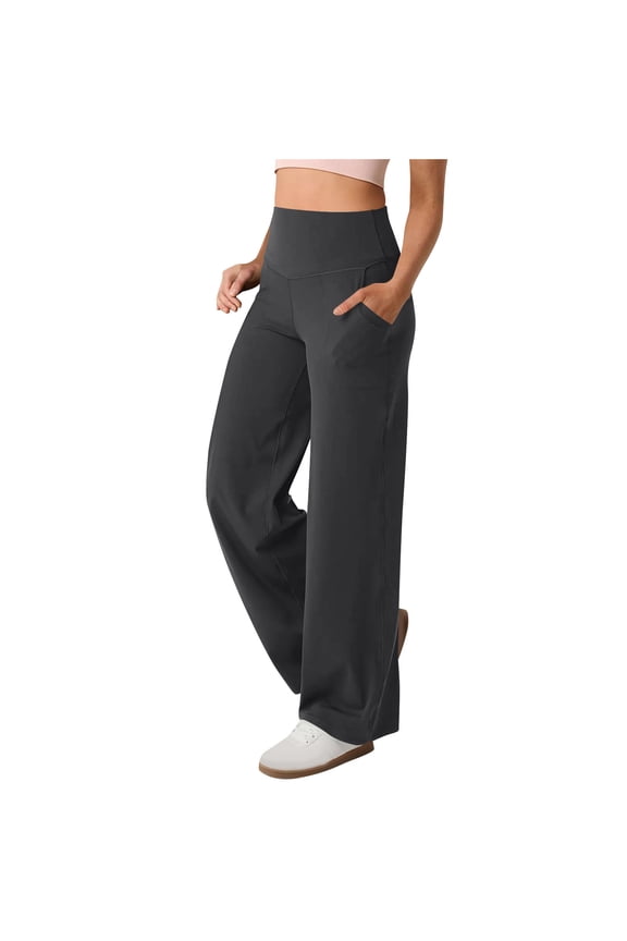 Pants Petite Short Woman Wide Straight Leg High Waisted Workout Sweatpant Tummy Control Stretchy Bootcut Solid Pant with Pocket Dark Gray,XXL